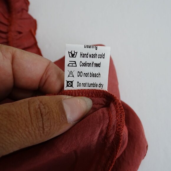 Rust Color Long Sleeve Ruffle Neck Blouse Women Size M Casual Work Business - Picture 7 of 10